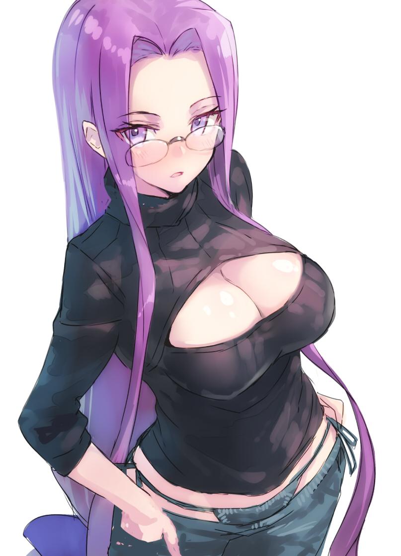 1girl, bikini_jeans, blush, breasts, cleavage, cleavage_cutout, cowboy_shot, denim