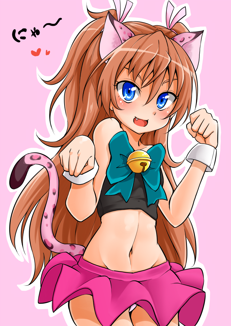 1girl, animal_ears, bell, blue_eyes, blush, bow, brown_hair, cat_ears