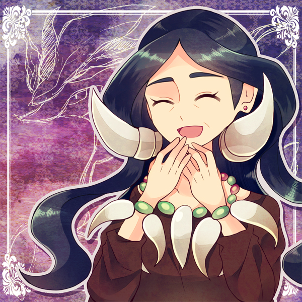 1girl, black_hair, bracelet, closed_eyes, dracaena_(pokemon), dress, earrings, elite_four