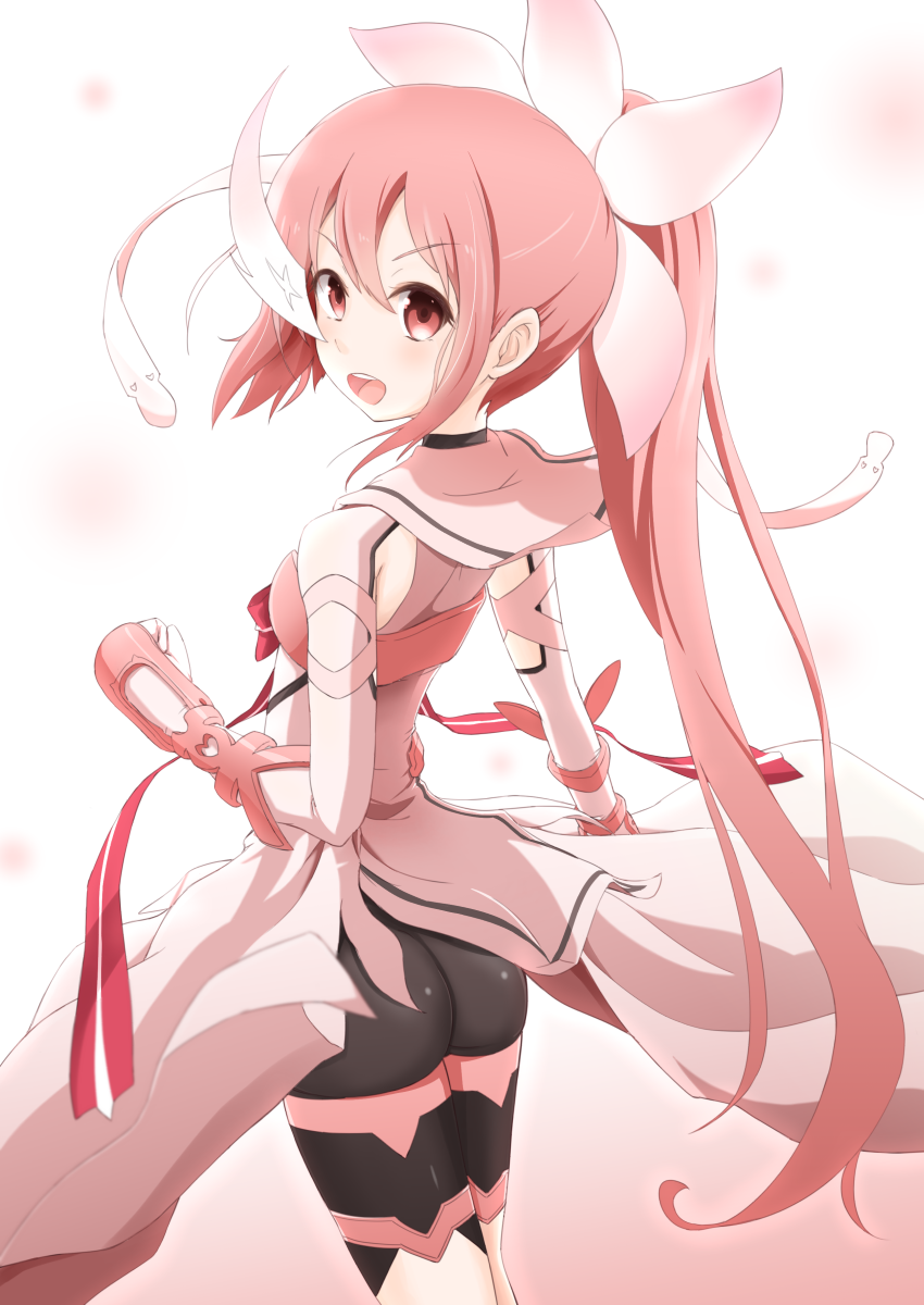 1girl, ass, bike_shorts, from_behind, hair_ornament, hair_ribbon, highres, long_hair