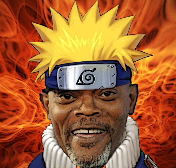 blonde_hair, headband, naruto, photoshop, samuel_l_jackson, uzumaki_naruto