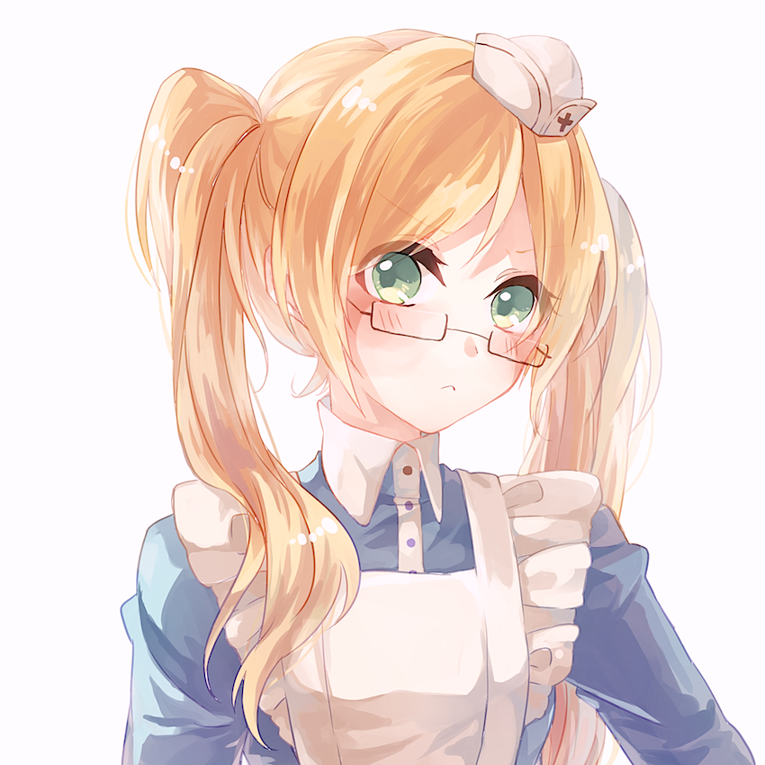 >:<, 1girl, :<, apron, axis_powers_hetalia, blonde_hair, blush, bust
