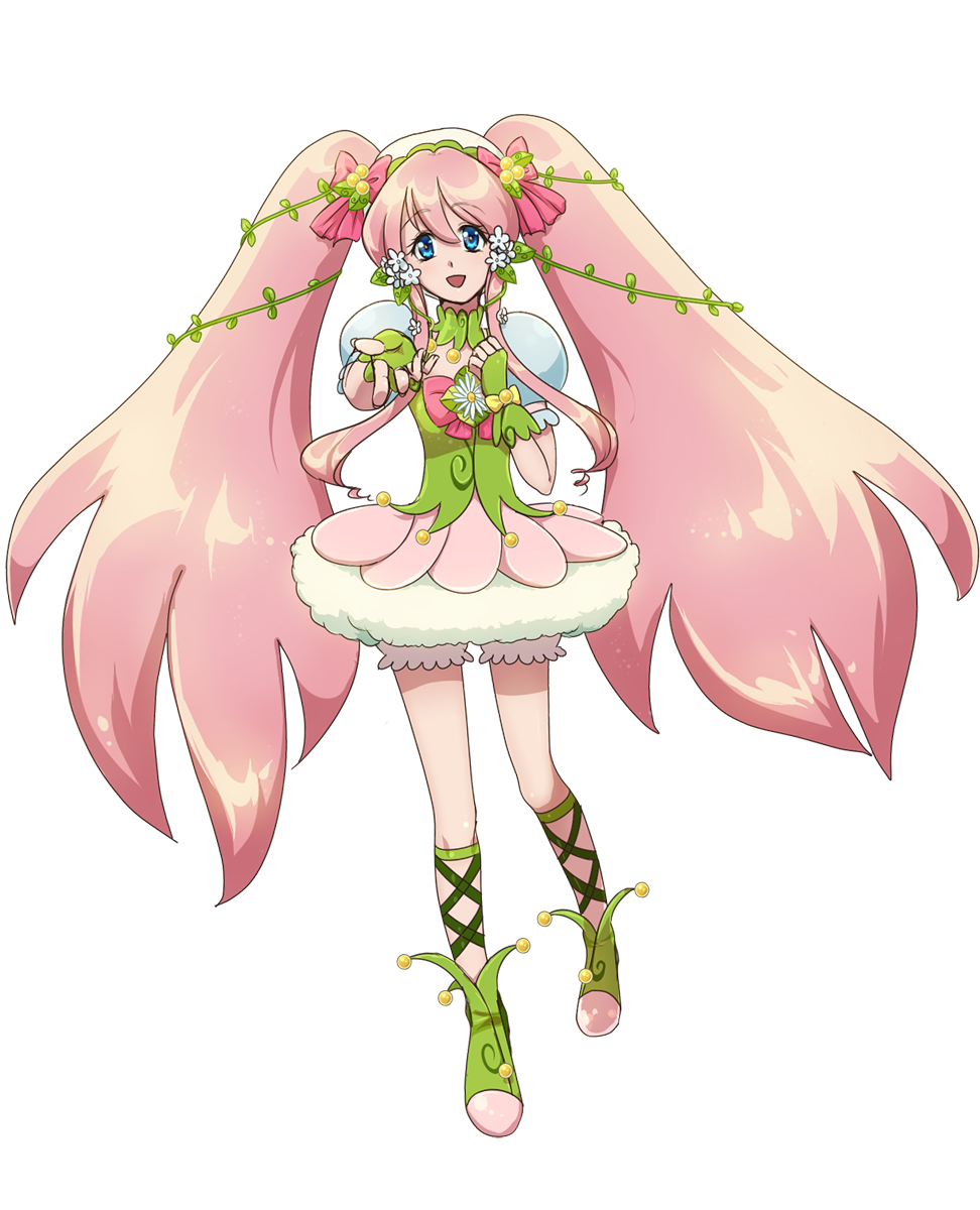 1girl, blue_eyes, bow, choker, cure_daisy_(galibo), fingerless_gloves, galibo, gloves, hair_bow, hat, highres, long_hair, magical_girl, original, outstretched_hand, payot, pink_hair, precure, shoes, skirt, smile, solo, standing, tarano_may_(galibo), twintails, white_background