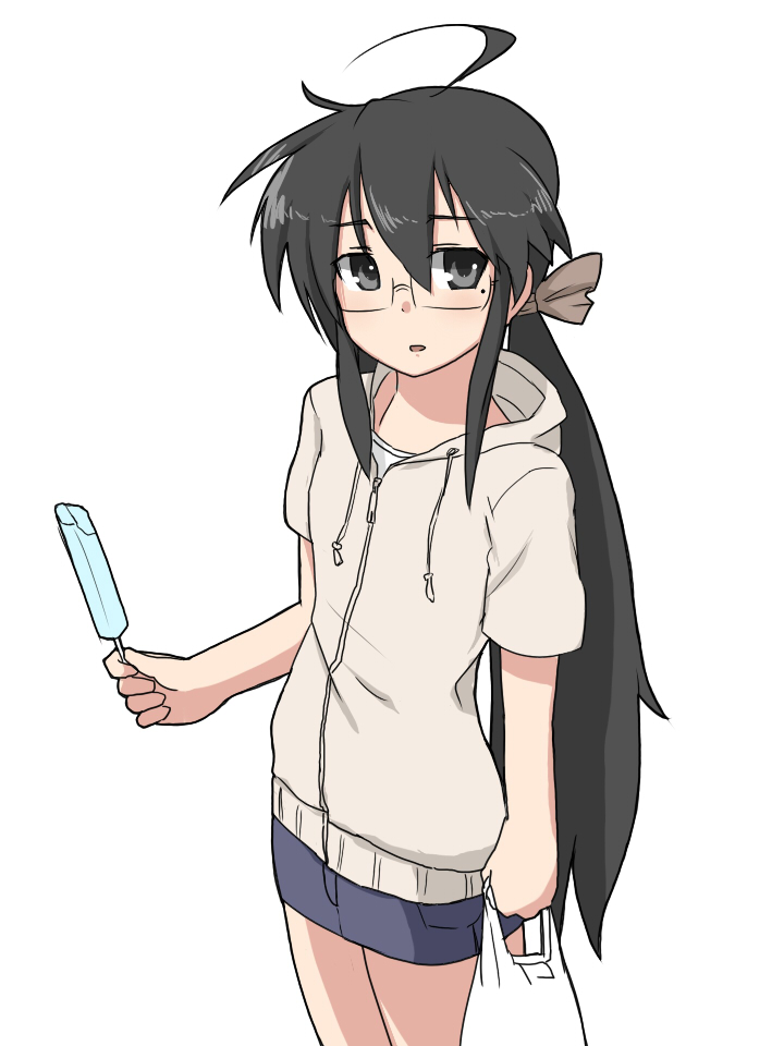 bad_id, black_eyes, black_hair, glasses, izumi_konata, kurokona, lucky_star, mole