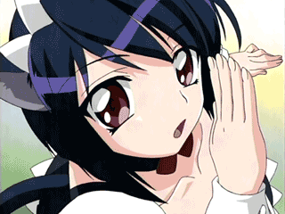 animated, blue_hair, bow, brown_eyes, catgirl, cuffs, maid, nekomimi
