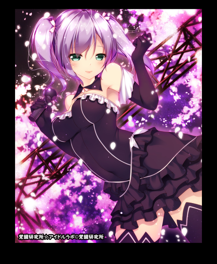 1girl, blush, breasts, cleavage, copyright_request, dress, elbow_gloves, gloves