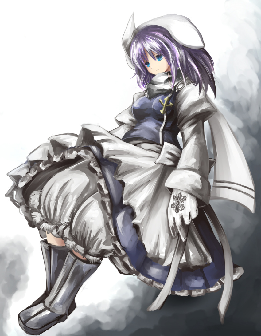 blue_eyes, boots, gloves, hat, highres, letty_whiterock, purple_hair, short_hair