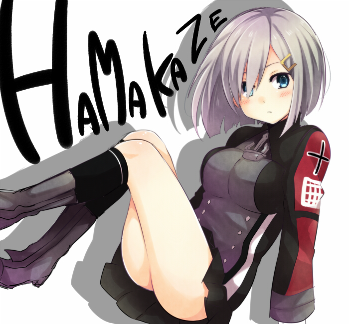 1girl, anchor, black_legwear, black_skirt, blue_eyes, boots, character_name, cosplay