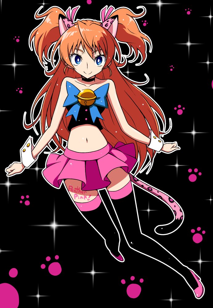 1girl, animal_ears, bare_shoulders, bell, black_background, black_legwear, blue_eyes, bow