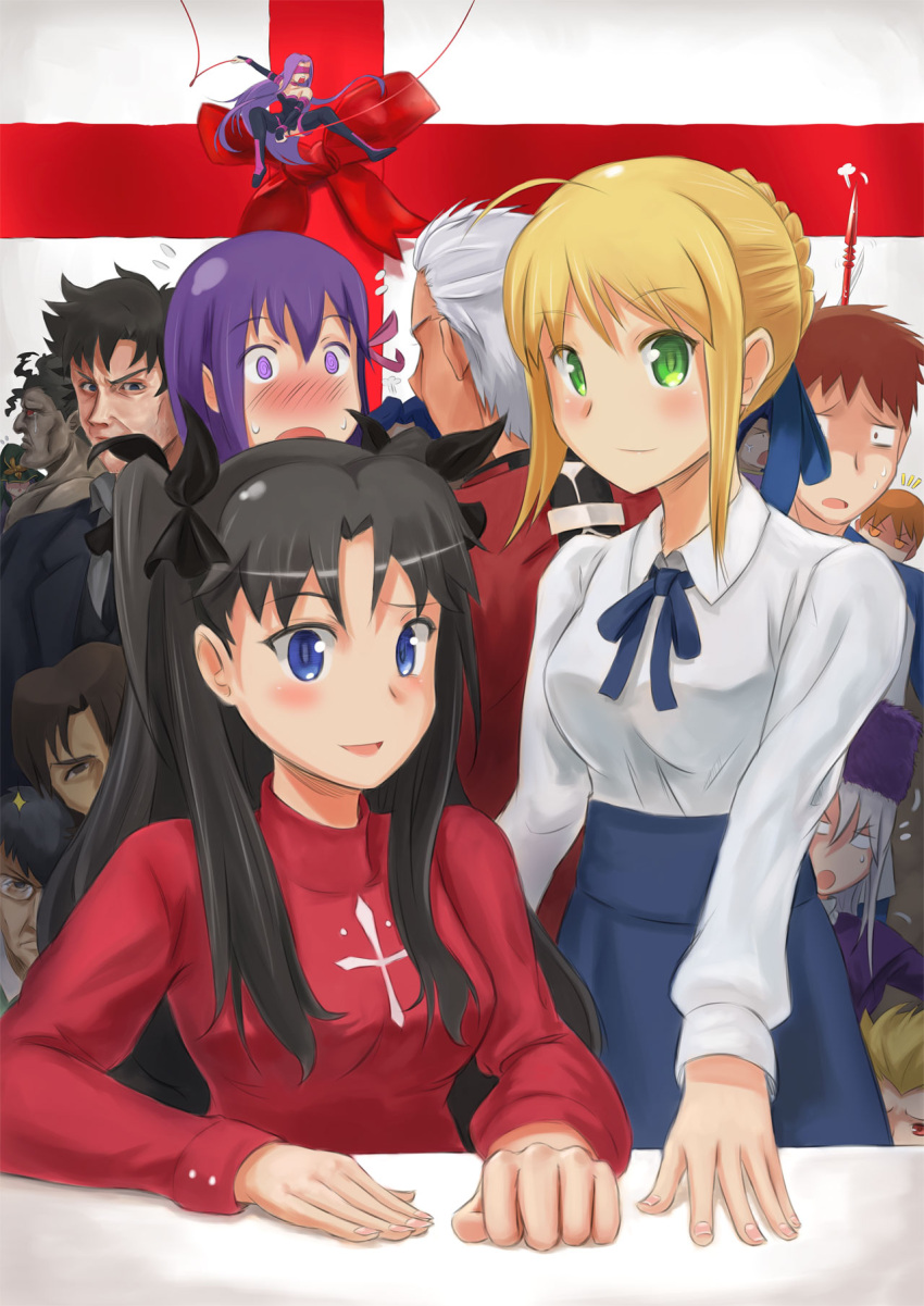 ahoge, archer, assassin_(fate/stay_night), berserker, blonde_hair, blue_eyes, caster, emiya_kiritsugu