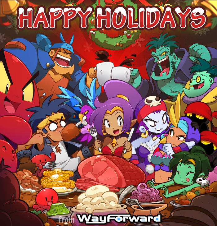 bolo_(shantae), character_request, christmas, corn, dark_skin, everyone, food, green_skin