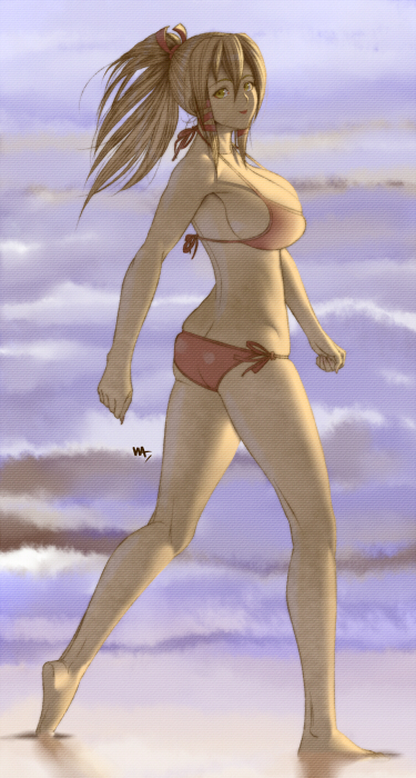 1girl, ass, barefoot, beach, bikini, breasts, inari_konkon_koi_iroha., large_breasts