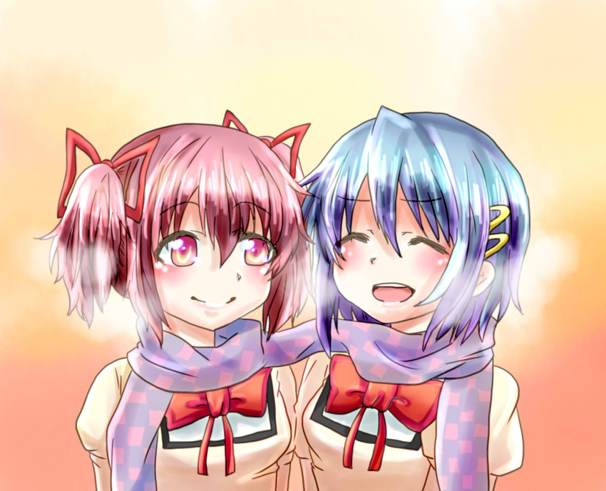 :d, ayukazu, blue_hair, closed_eyes, hair_ornament, hair_ribbon, hairclip, highres