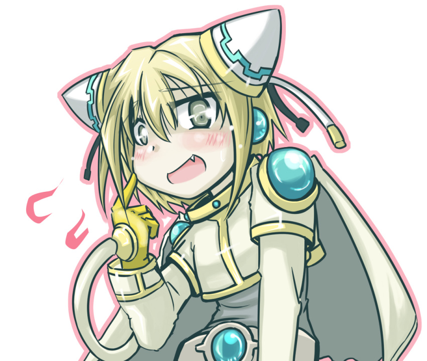 1girl, :d, blonde_hair, brown_eyes, cape, duel_monster, esper_girl, fang, flying_sweatdrops, open_mouth, smile, solo, spirit-edge, yuu-gi-ou