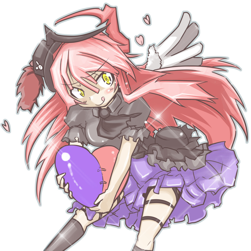 >:q, 1girl, black_legwear, duel_monster, ghostrick_dorklord, hat, heart, highres