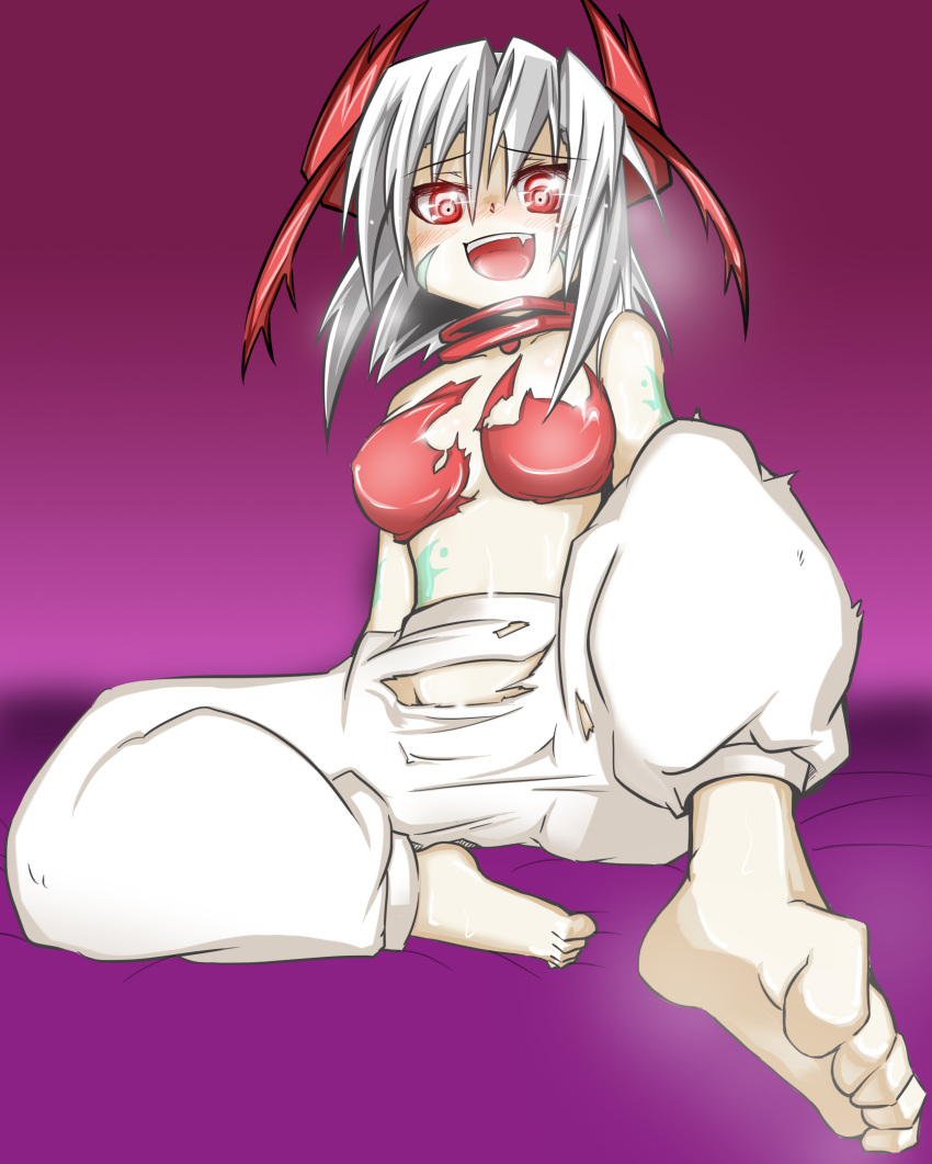1girl, bare_shoulders, barefoot, breasts, duel_monster, highres, horns, insect_girl