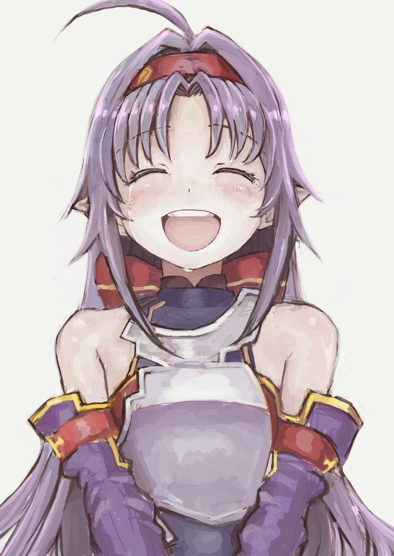 1girl, breastplate, closed_eyes, detached_sleeves, gaihan_umeboshi_mitchell, hairband, long_hair, pointy_ears, purple_hair, sword_art_online, yuuki_(sao)