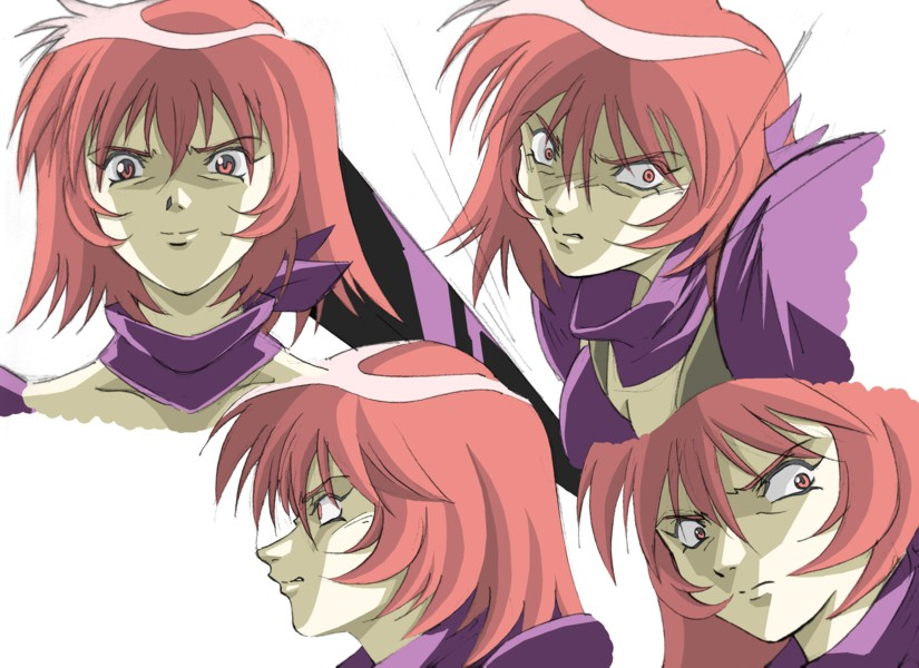 angry, armor, bikini_armor, concept_art, looking_at_viewer, mugen_senshi_valis, red_eyes, redhead