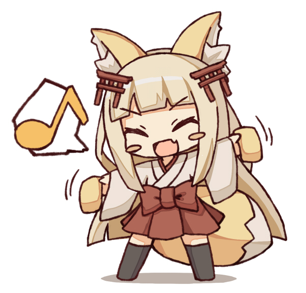 1girl, ^_^, aburaage, animal_ears, black_legwear, blush_stickers, brown_hair, chibi