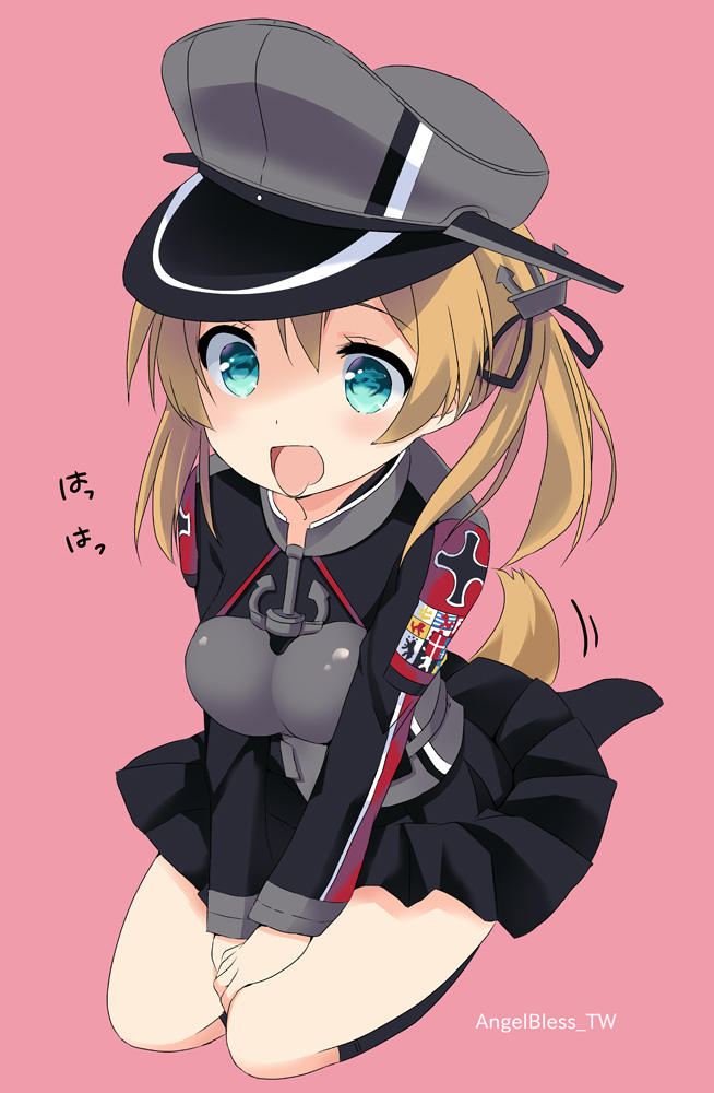 1girl, blonde_hair, blue_eyes, drooling, hat, kantai_collection, long_hair, peaked_cap