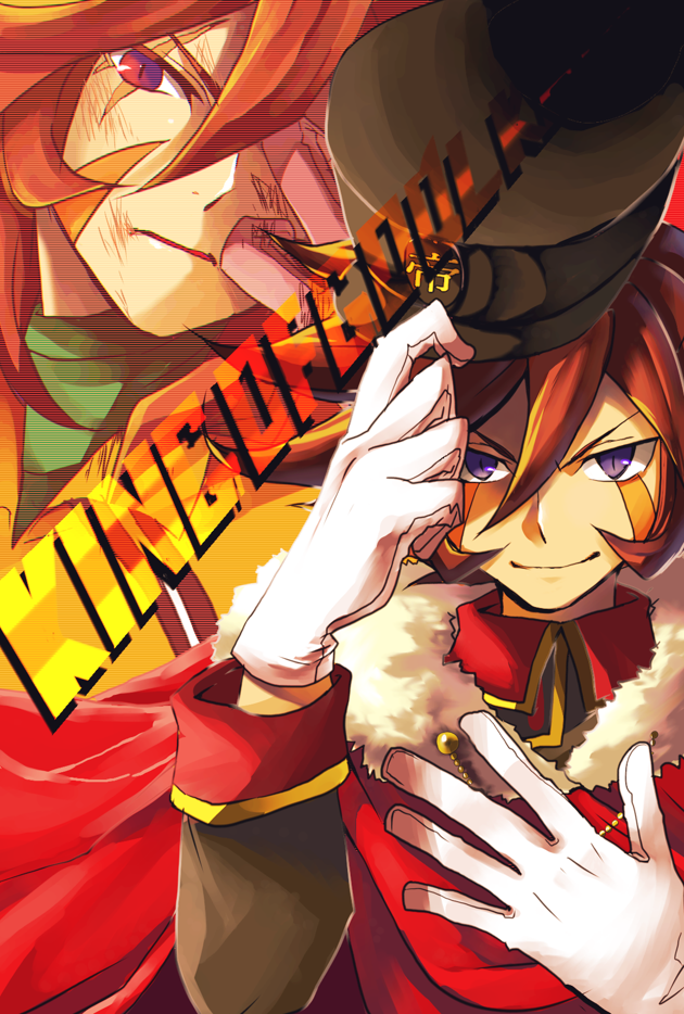 1boy, cape, face, genda_koujirou, gloves, hat, inazuma_eleven, inazuma_eleven_(series), itoko_(designcourse), male, peaked_cap, smile, solo, violet_eyes, white_gloves
