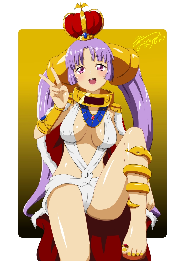 1girl, blush, breasts, cape, cleavage, collar, crown, hair_ornament