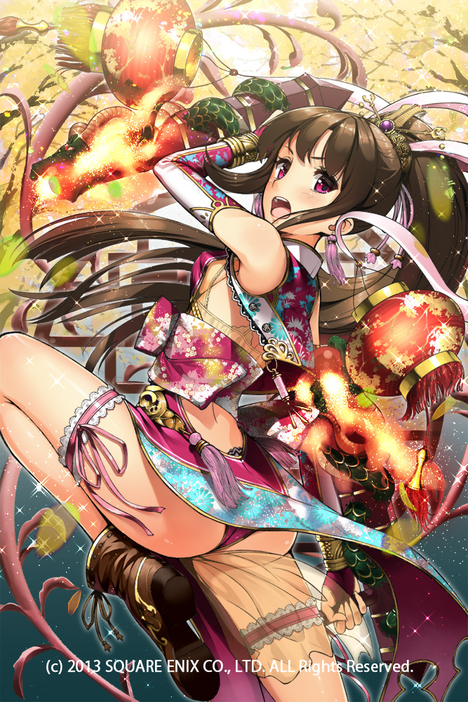 1girl, arm_up, brown_hair, chinese_clothes, from_side, hair_ornament, hair_stick, lantern