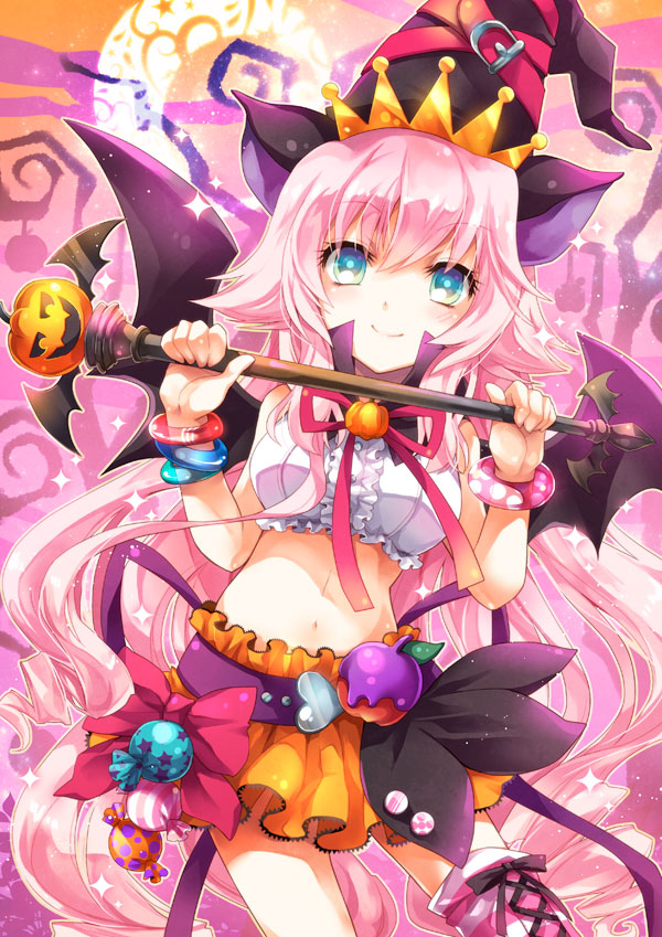 1girl, animal_ears, bat_wings, blue_eyes, cat_ears, frilled_skirt, frills, holding