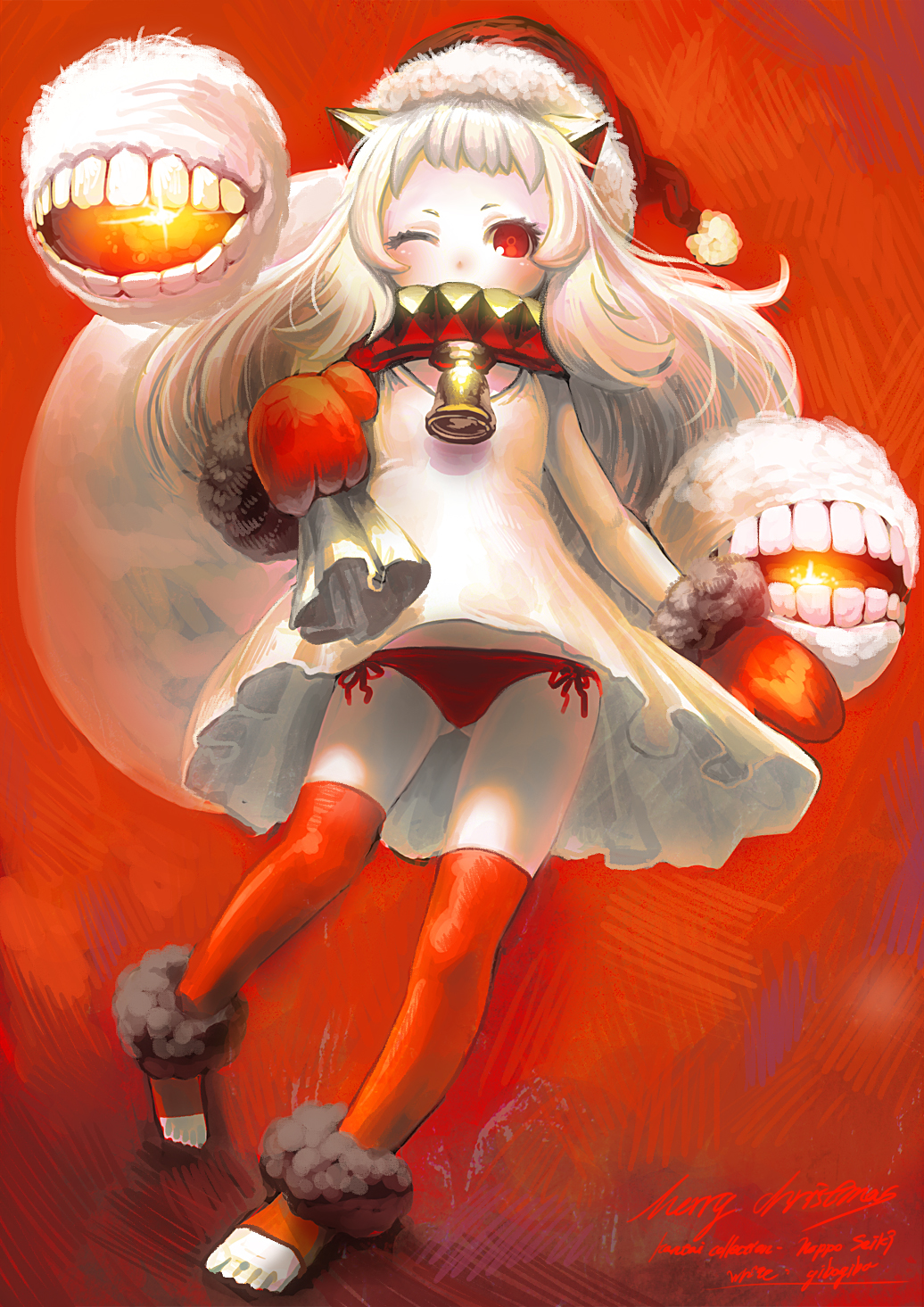 1girl, bell, covered_mouth, dress, floating_fortress_(kantai_collection), gibagiba, hat, highres