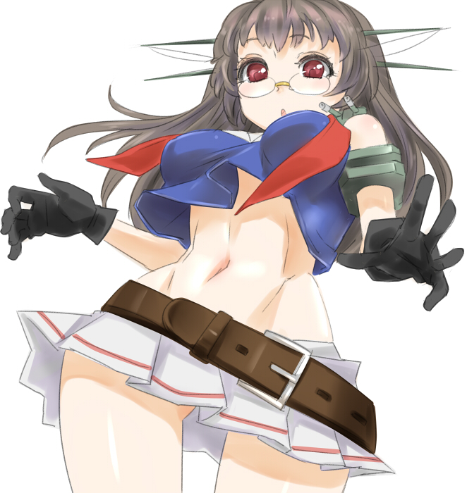 1girl, :o, ajino_(sakanahen), armlet, bare_shoulders, belt, black_gloves, black_hair