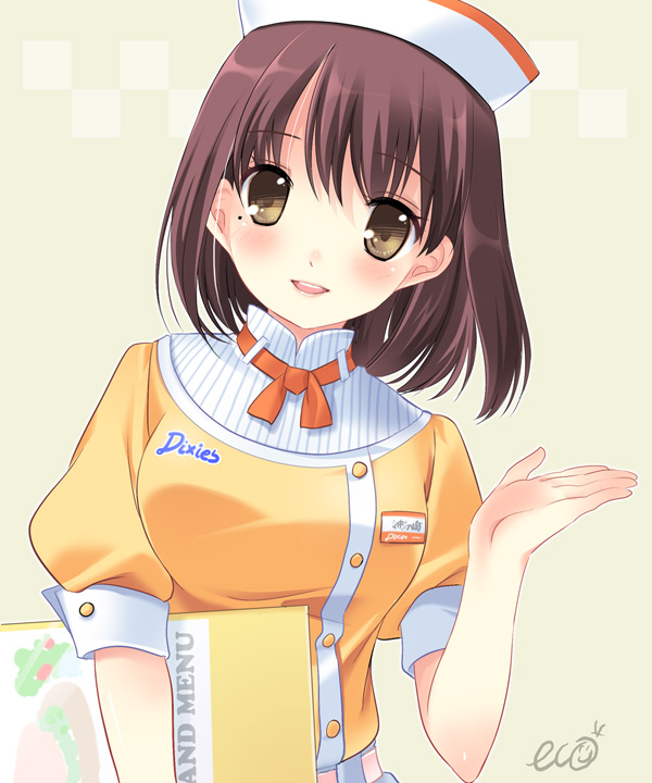 brown_hair, coriinu, love_plus, mole, waitress