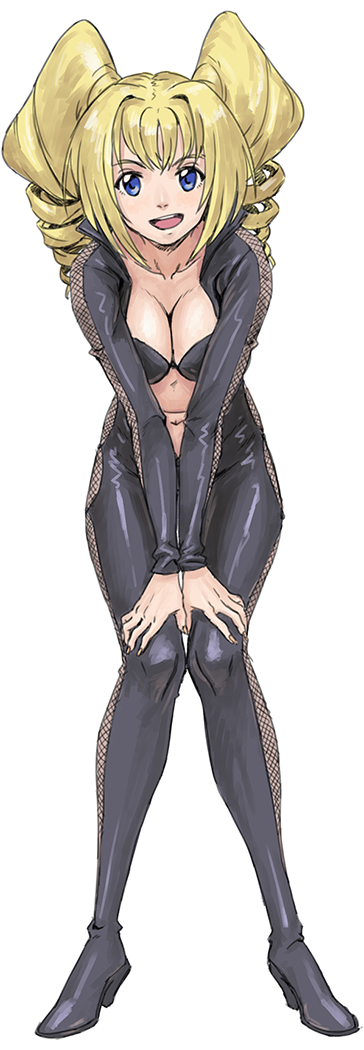 1girl, blonde_hair, blue_eyes, breasts, cleavage, drill_hair, eriance, long_hair