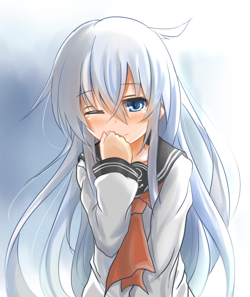 1girl, blue_eyes, blush, bust, eve_(kenzen), hibiki_(kantai_collection), highres, kantai_collection