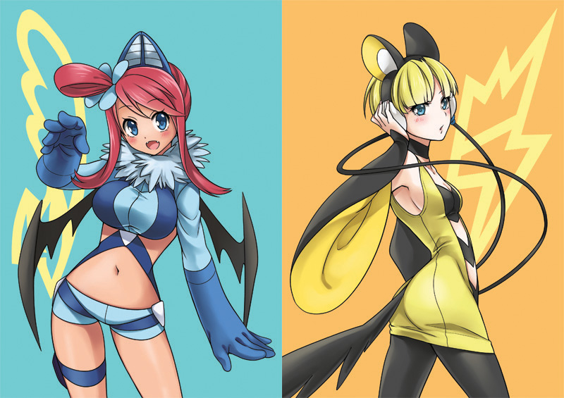 armpits, bare_shoulders, bat_wings, blonde_hair, blue_eyes, emolga, emolga_(cosplay), fuuro_(pokemon)