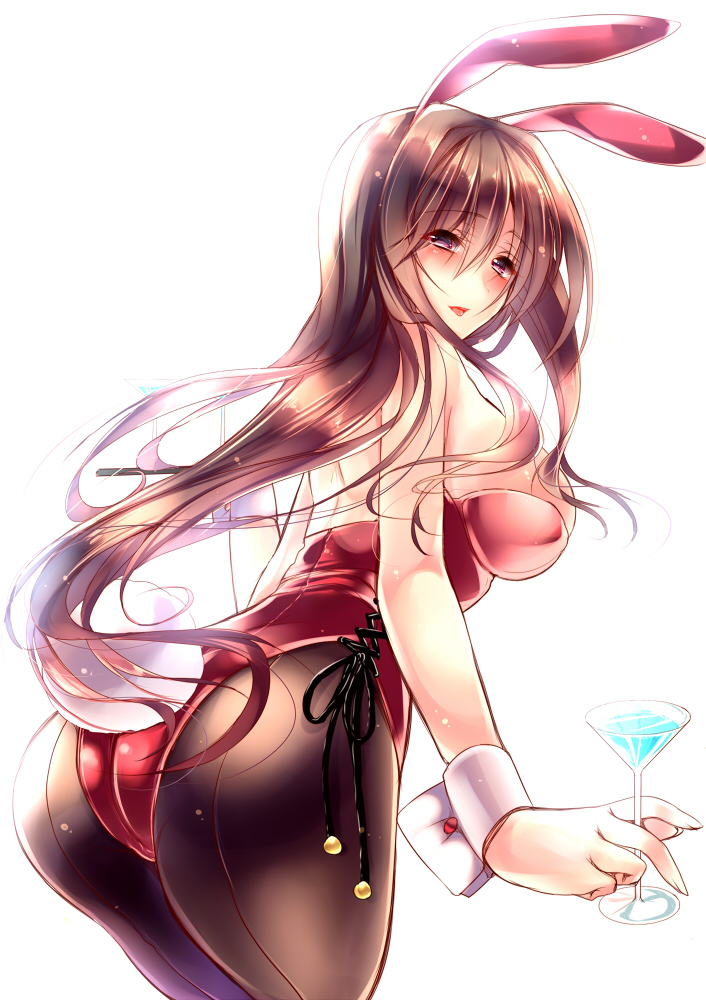 1girl, amane_ruri, animal_ears, ass, bowtie, brown_eyes, brown_hair, bunny_tail