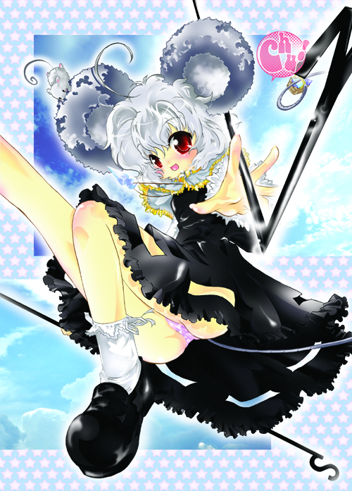 basket, grey_hair, ichigo_(artist), ichigo_(strawberry), jewelry, mouse, mouse_ears, mouse_tail