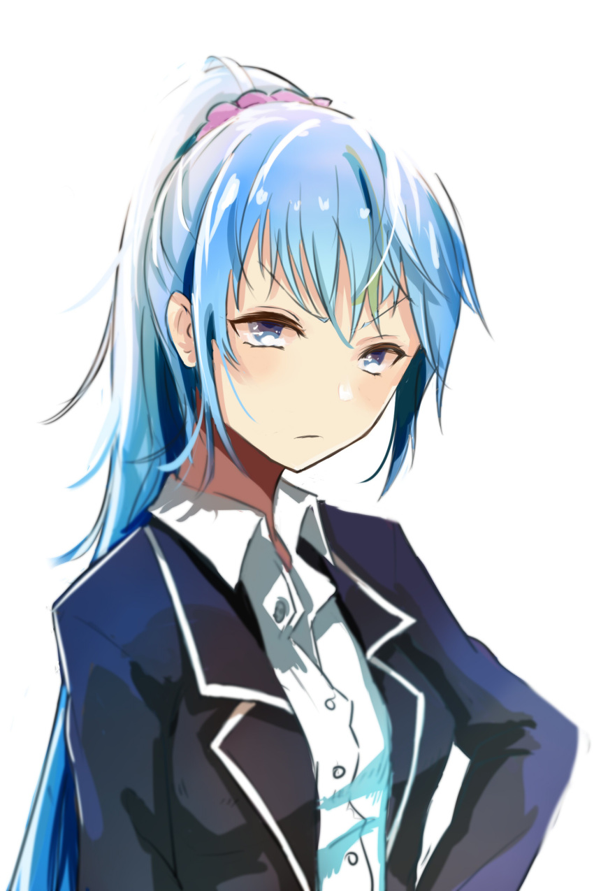1girl, absurdres, blazer, blue_eyes, blue_hair, bow, hair_bow, highres, kawasaki_saki, long_hair, ponytail, school_uniform, shuiping_anding_mian, solo, yahari_ore_no_seishun_lovecome_wa_machigatteiru.