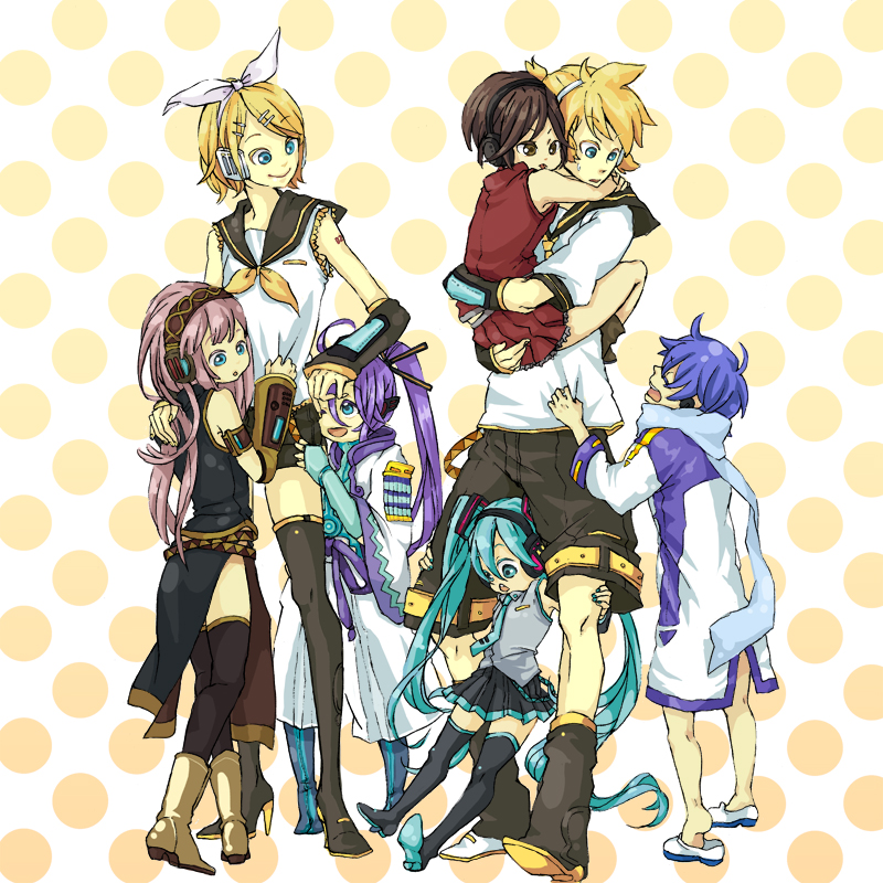 ahoge, aqua_eyes, aqua_hair, blonde_hair, blue_eyes, blue_hair, brown_eyes, brown_hair