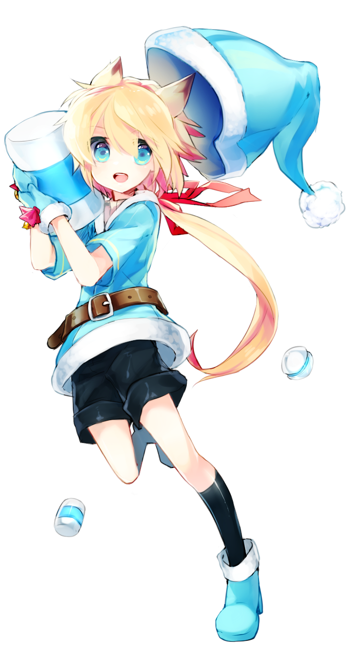 1boy, animal_ears, belt, blonde_hair, blue_eyes, christmas, chung_(elsword), elsword