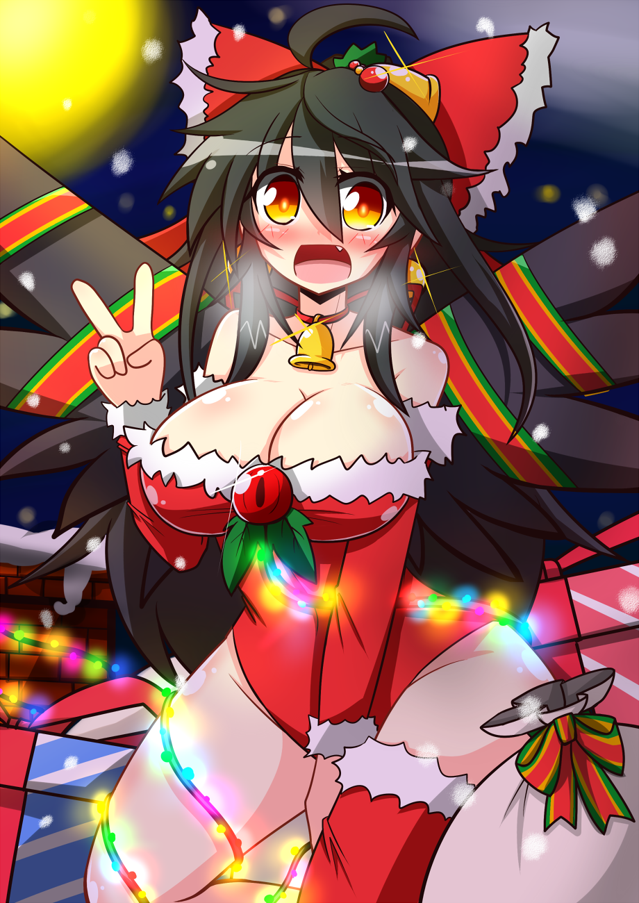 1girl, bag, bell, bell_choker, black_hair, black_wings, blush, bow