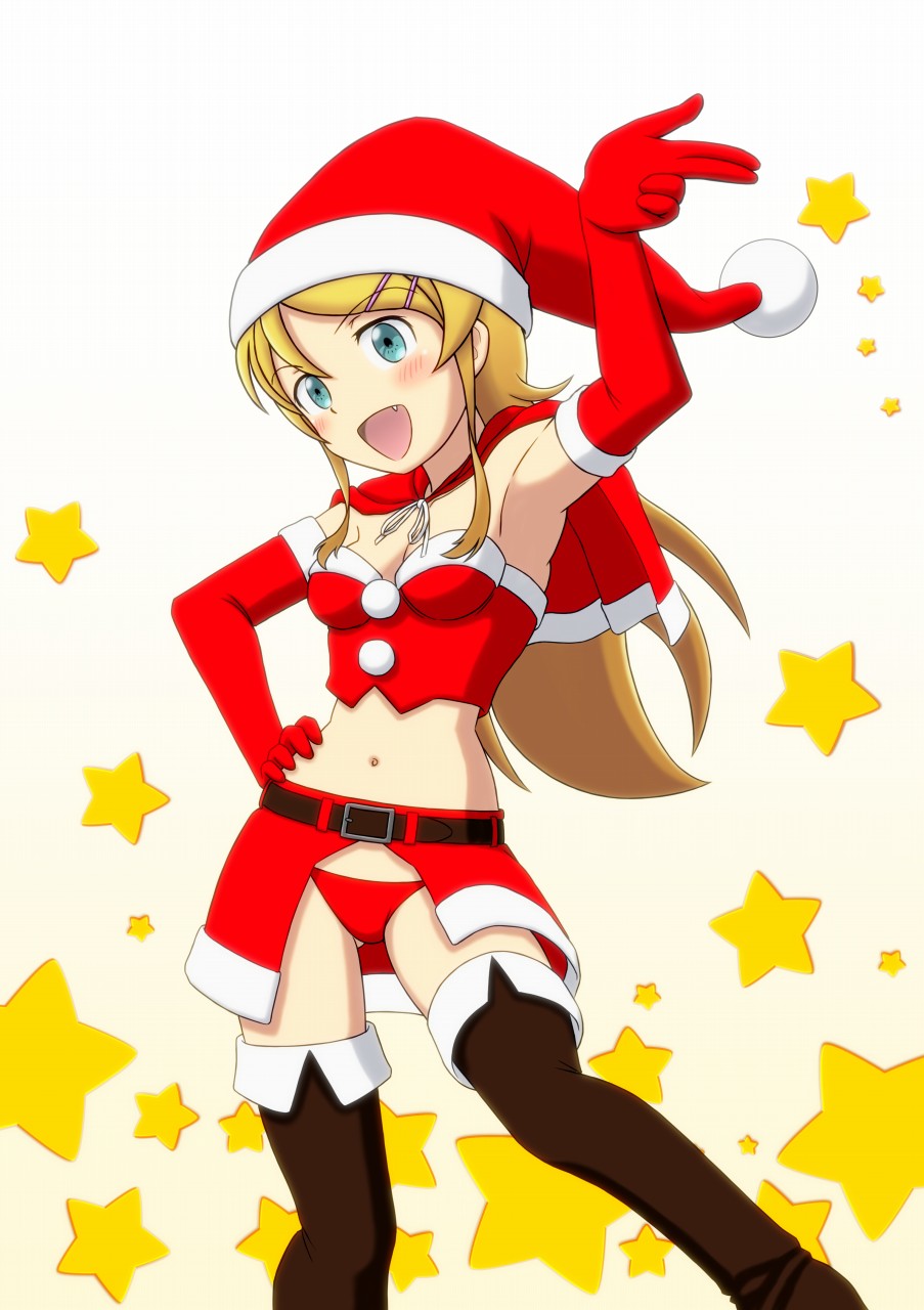 1girl, blonde_hair, blue_eyes, elbow_gloves, fang, gloves, hat, highres