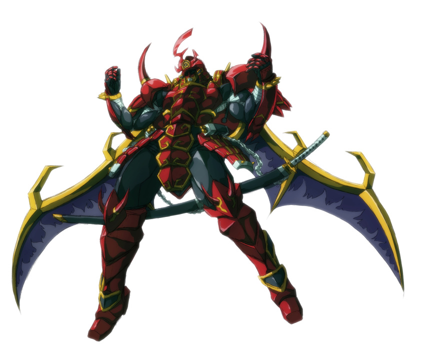 armor, duel_monster, gauntlets, highres, katana, legendary_six_samurai_shi_en, sword, takayuuki, weapon, wings, yuu-gi-ou