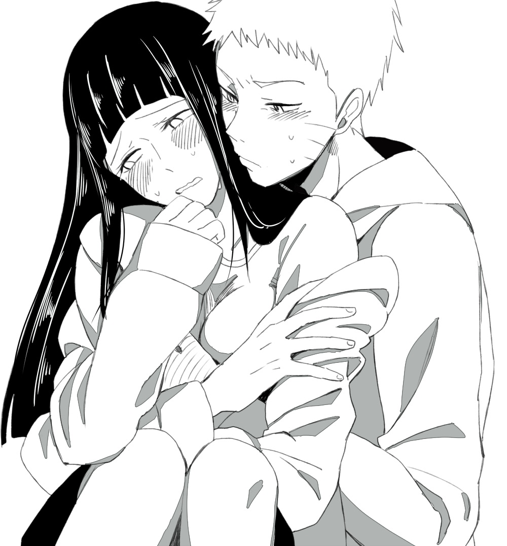 1boy, 1girl, black_hair, blush, couple, embarrassed, facial_mark, hetero