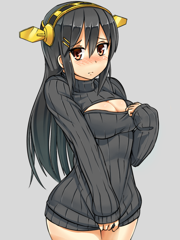 1girl, alternate_costume, black_hair, blush, breasts, brown_eyes, cleavage, cleavage_cutout