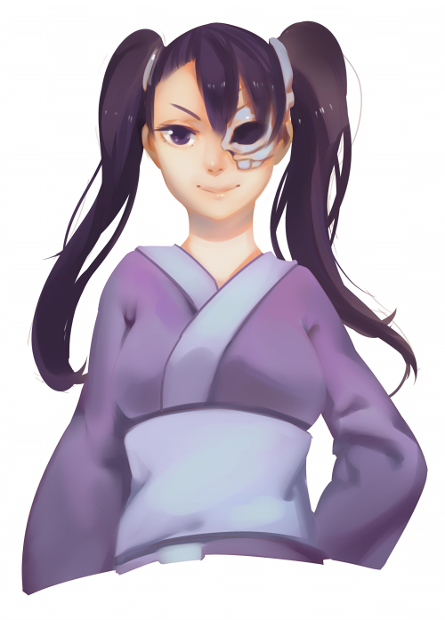 1girl, 34_(hakunimu), arrancar, black_hair, bleach, bust, hand_on_hip, japanese_clothes