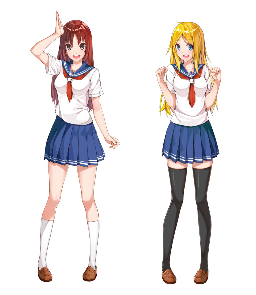 2girls, blonde_hair, blue_eyes, borrowed_character, brown_eyes, brown_hair, highres, multiple_girls