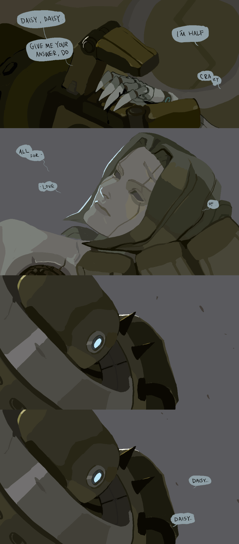 1boy, 1girl, blitzcrank, blonde_hair, bolt, claws, comic, damaged