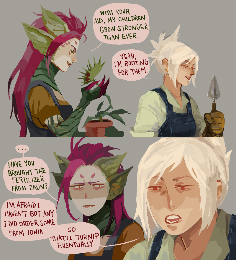 2girls, annoyed, league_of_legends, monster_girl, multiple_girls, plant, plant_girl, potted_plant