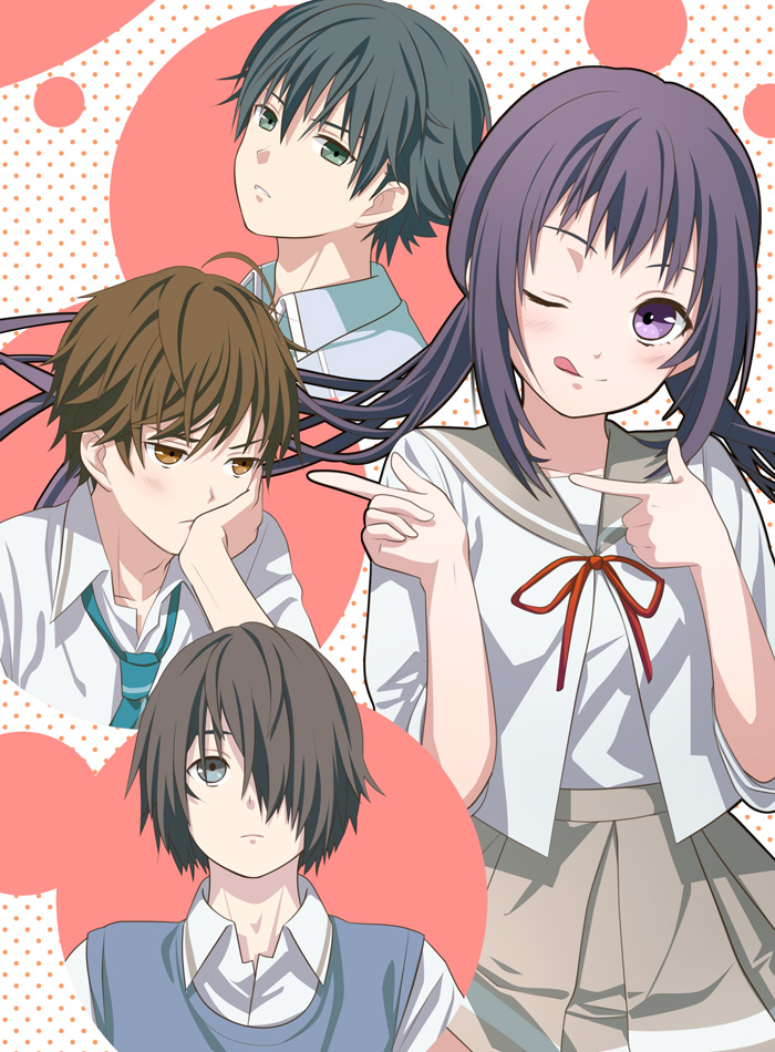 1girl, 3boys, ;q, anesaki_nozomi, anesaki_shun, blue_eyes, brown_hair, collage