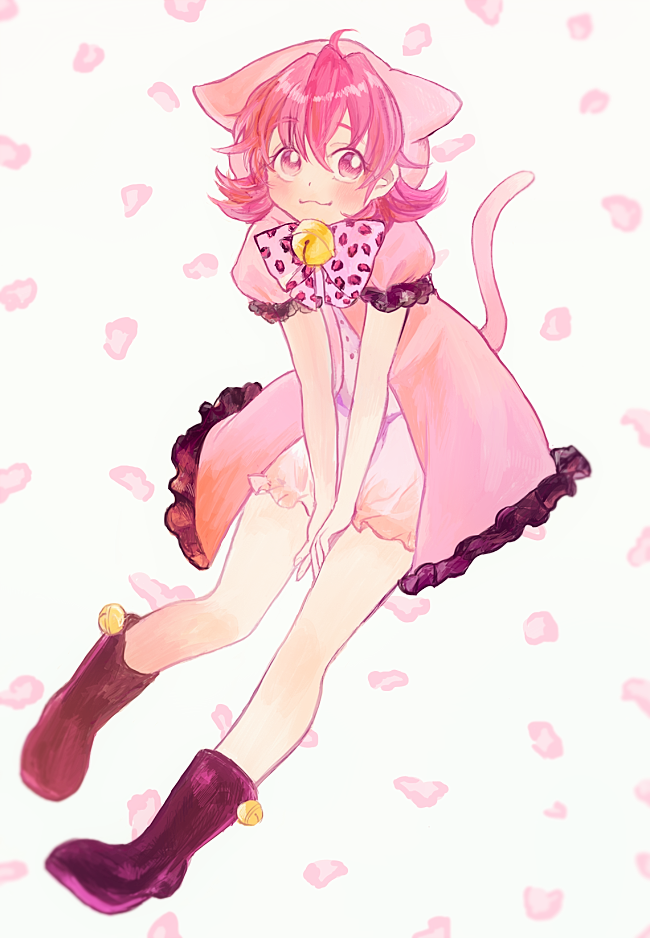 1girl, :3, aida_mana, animal_ears, bell, blush, boots, bowtie